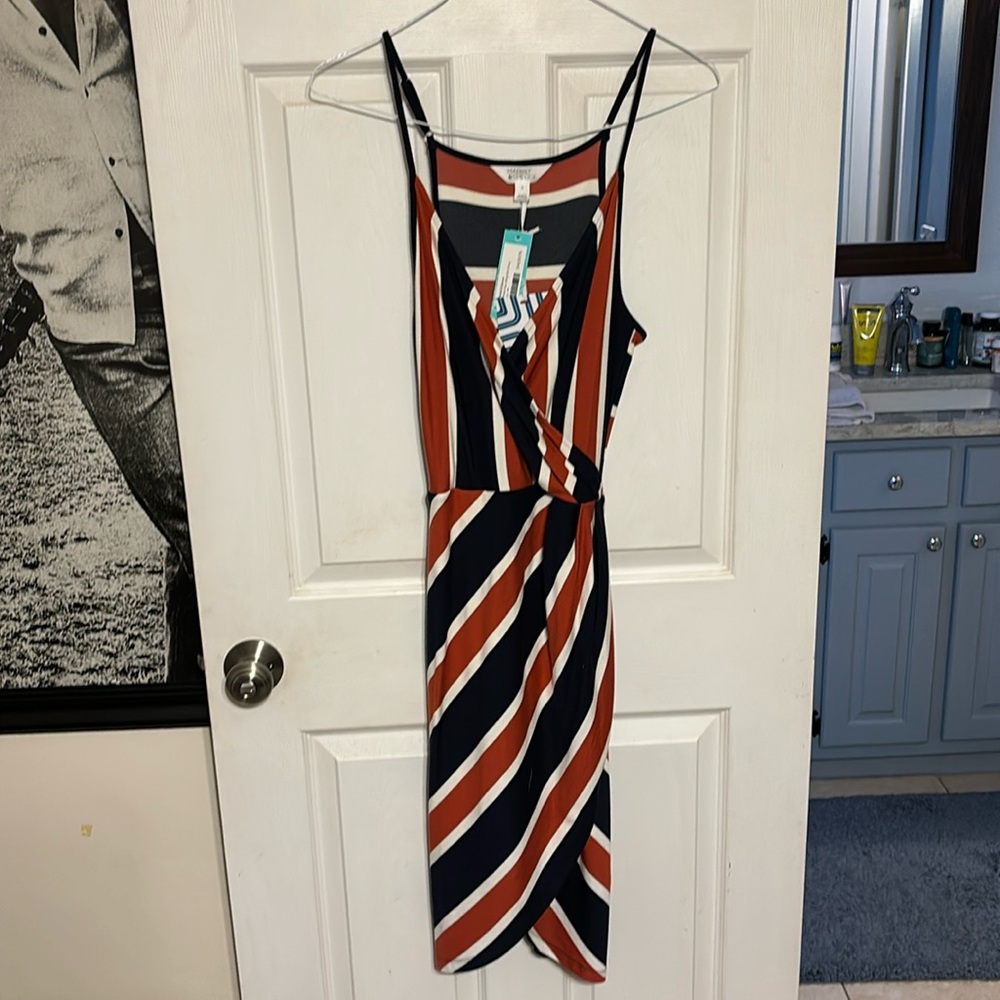 Women’s medium spaghetti strap blue and orange summer dress.